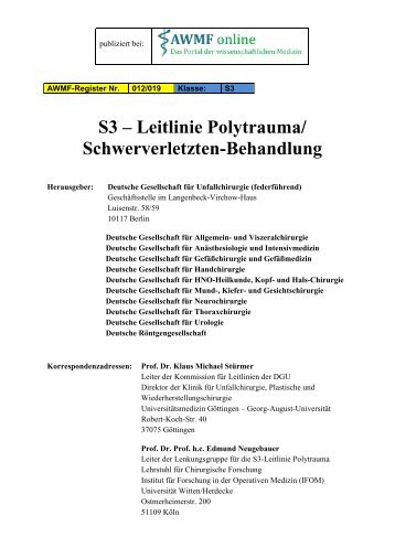 S3 – Leitlinie Polytrauma/ Schwerverletzten ... - medicalsci.com