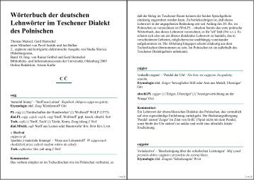 Wörterbuch deutscher Lehnwörter im Teschener Dialekt des Poln...