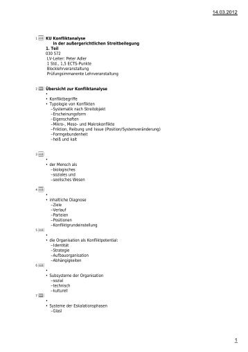 KU Konfliktanalyse in der außergerichtlichen Streitbeilegung 1. Teil ...