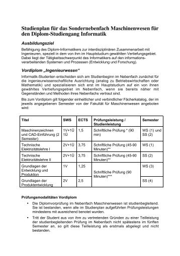 Sondernebenfach Maschinenwesen (pdf) - Fakultät für Informatik