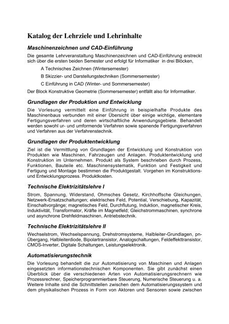 Sondernebenfach Maschinenwesen (pdf) - Fakultät für Informatik