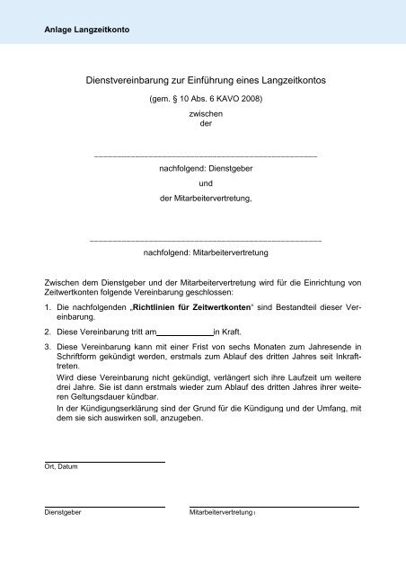 Dienstvereinbarung zur Einführung eines Langzeitkontos - UEK