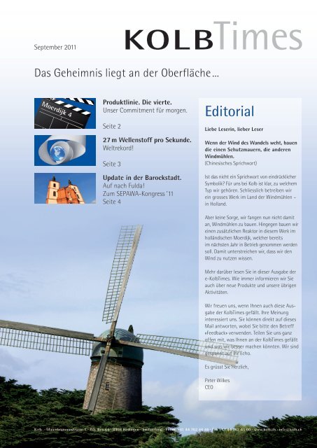 KolbTimes September 2011 als PDF - Dr. W. Kolb AG