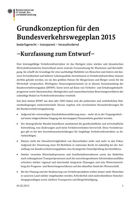 Grundkonzeption für den Bundesverkehrswegeplan 2015