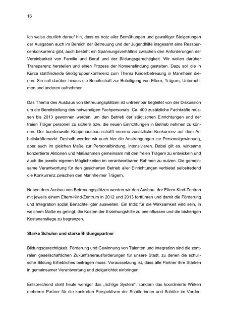 Etatrede Oberbürgermeister Dr. Peter Kurz als ... - Stadt Mannheim