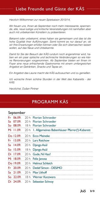 Programm September 2013 bis Januar 2014 - Die Käs