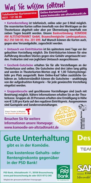 Spielplan 2013/2014 - Komödie am Altstadtmarkt