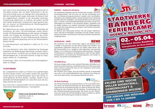 Flyer und Anmeldung zum Feriencamp 2013 - Stadtwerke Bamberg