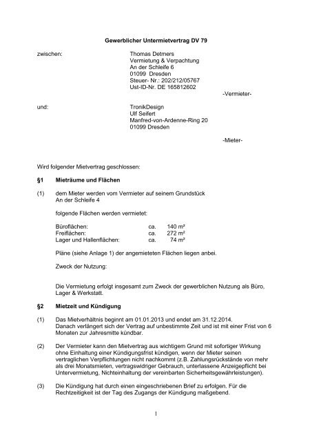 Gewerblicher Mietvertrag Nr Morphium