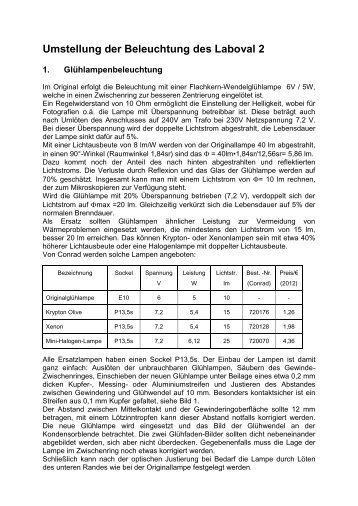 Umstellung der Beleuchtung des Laboval 2 - Mikroskopie für Anfänger