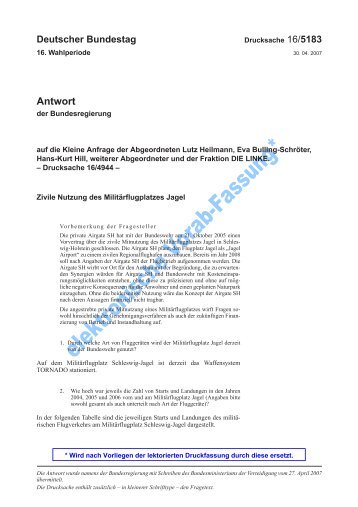 Kleine Anfrage zum Airport-Jagel an den Bundestag - gznj.de