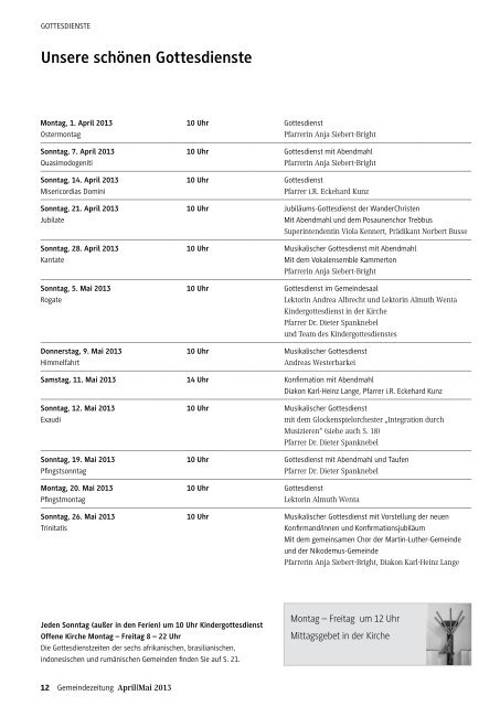 GEMEINDEzeitung der Martin-Luther-Gemeinde, April/Mai 2013 Teil 1