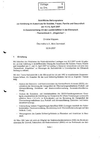 Leukämie-Anhörung Vorlage 6 Christian Küppers - StrahlenTelex
