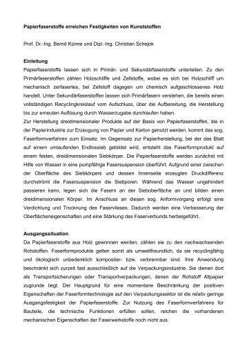 Papierfaserstoffe erreichen Festigkeiten von Kunststoffen Prof. Dr ...