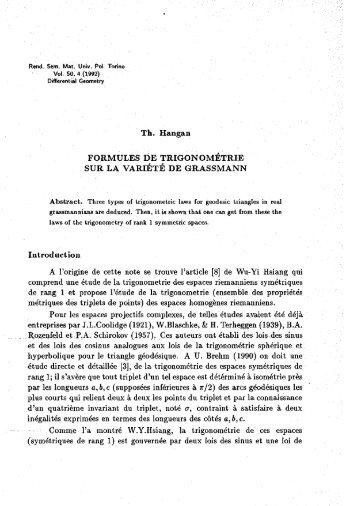 Th. Hangan FORMULES DE TRIGONOMETRIE SUR LA VARIÉTÉ ...