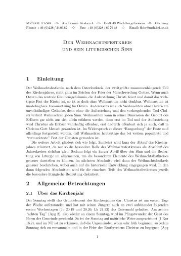 Der Weihnachtsfestkreis und sein liturgischer Sinn 1 Einleitung 2 ...