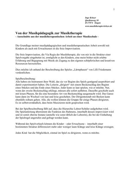 Von der Musikpädagogik zur Musiktherapie - Inge Kritzer