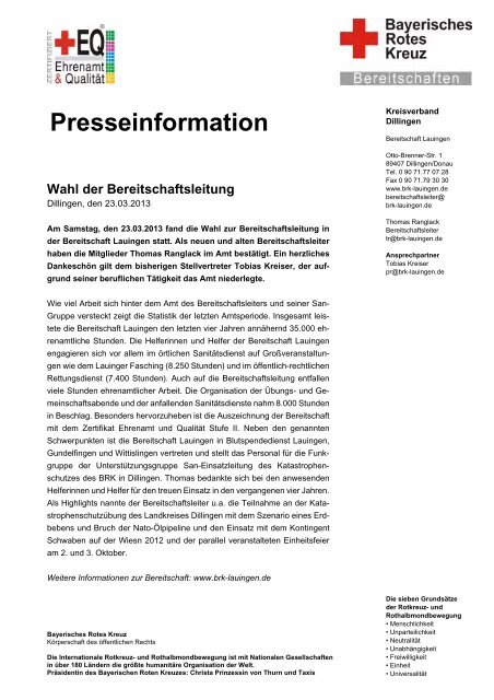 Bereitschaft in der Presse - BRK Bereitschaft Lauingen