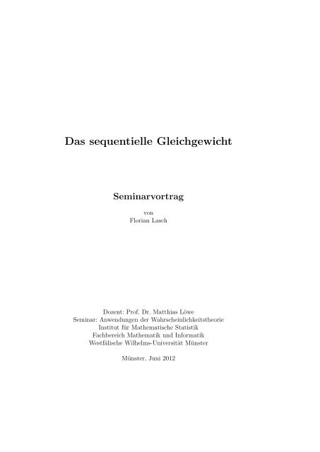 Das sequentielle Gleichgewicht - Mathematik und Informatik ...