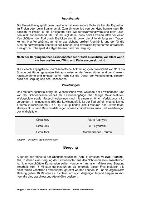 Medizinische Aspekte zum Lawinenunfall