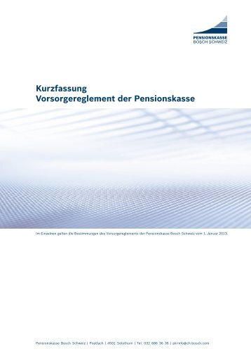 Kurzreglement - Pensionskasse Bosch Schweiz