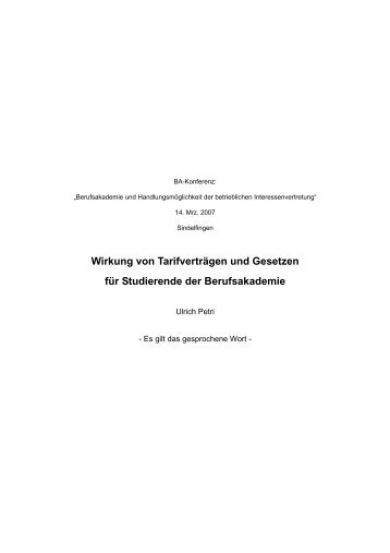 Ulrich Petri - Referat - Wirkung von Gesetzen und Tarifverträgen