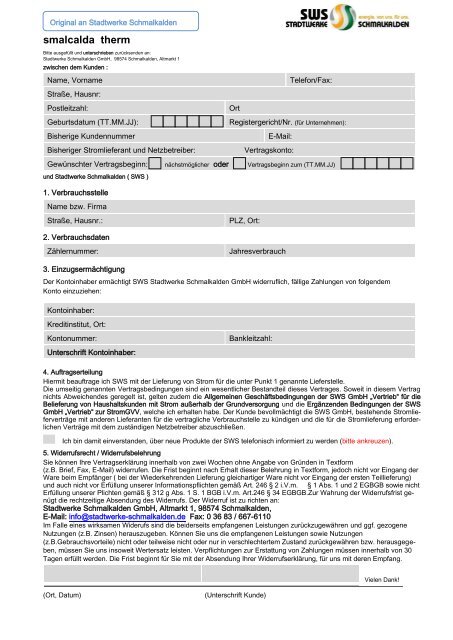 Download Stromvertrag smalcalda therm - Stadtwerke Schmalkalden