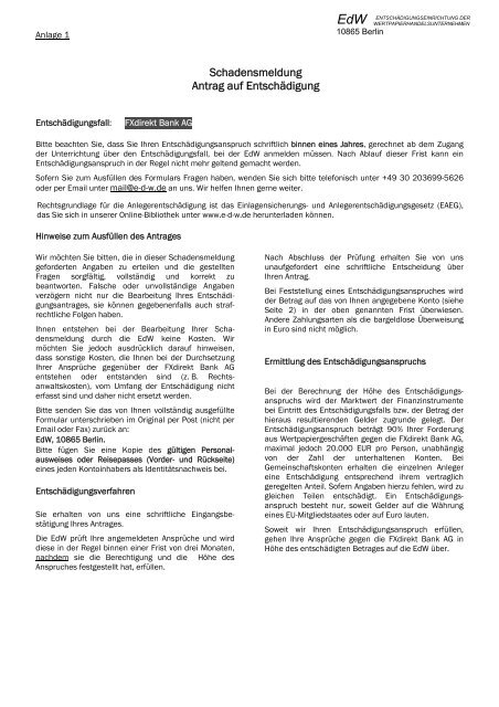 Schadensmeldung Antrag Auf Entschadigung Fxdirekt Hu