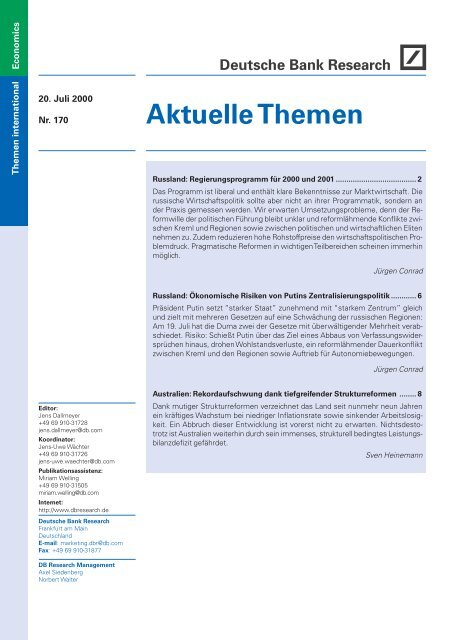 Aktuelle Themen Nr 170 Deutsche Bank Research