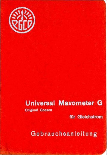 Gossen Mavometer G (1930) Handbuch - bei Historische ...