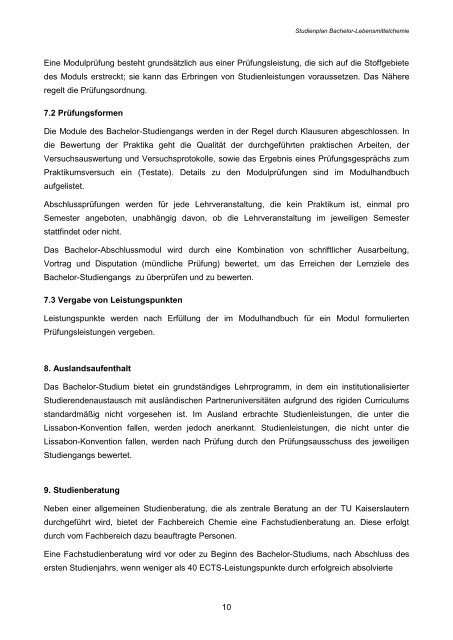 Studienplan für den Bachelor-Studiengang - Universität Kaiserslautern