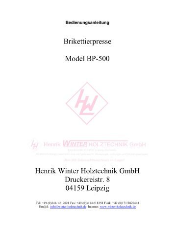 Brikettierpresse Model BP-500 Henrik Winter Holztechnik GmbH ...