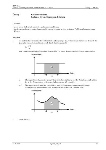 Übung 1 Gleichstromlehre Ladung, Strom ... - Thomas Borer