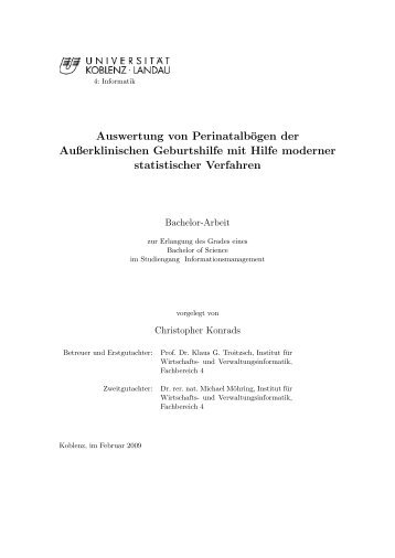 Auswertung von Perinatalboegen der Ausserklinischen Geburtshilfe ...