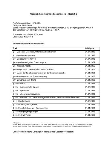 NSpBG 2012.pdf - Spielbanken Niedersachsen GmbH