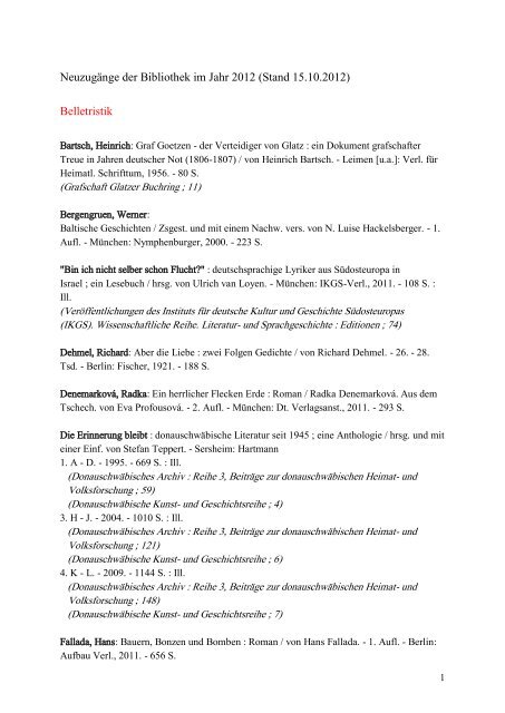 Neuerwerbungen der Bibliothek 2012 - Stiftung Gerhart-Hauptmann ...