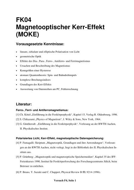 FK04 Magnetooptischer Kerr-Effekt (MOKE) - 2. Physikalisches ...