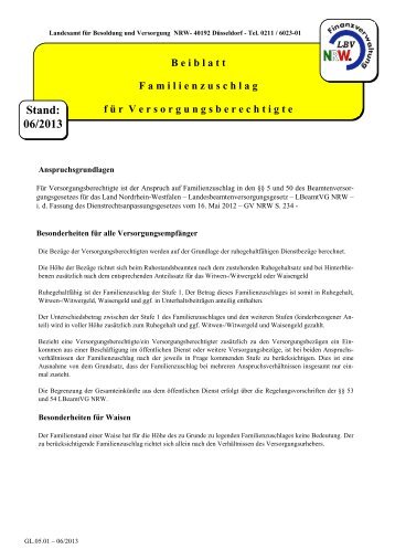 Beiblatt Familienzuschlag für Versorgungsberechtigte - LBV NRW