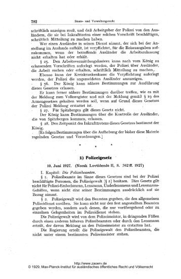 Polizeigesetz, 10. Juni 1927 - Zeitschrift für ausländisches ...