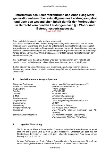 Allgemeine Vorvertragliche Informationen Pdf Anna Haag Haus E V