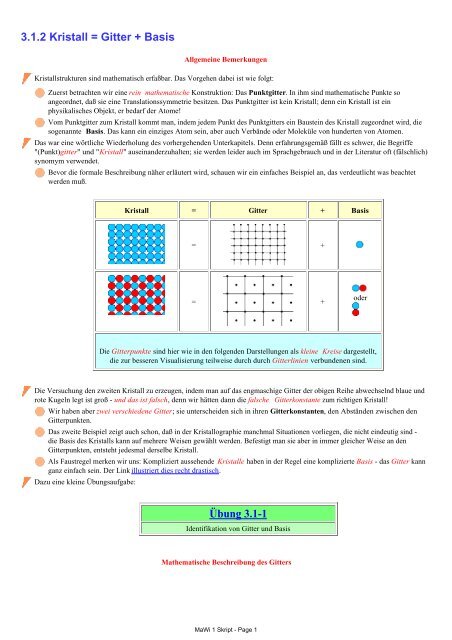3.1.2 Kristall = Gitter + Basis Übung 3.1-1