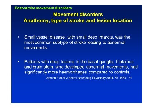 Post-stroke movement syndromes