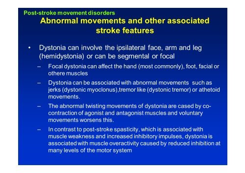 Post-stroke movement syndromes