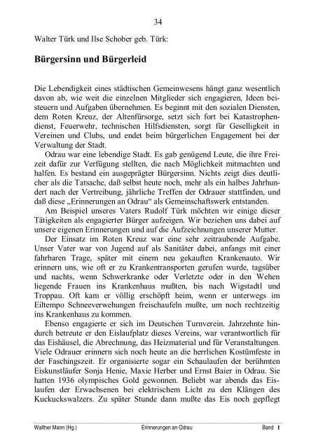 Walther Mann (Hg.) Erinnerungen an Odrau Band I - Alte Heimat