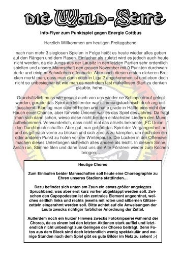 Info-Flyer zum Punktspiel gegen Energie Cottbus ... - Wuhlesyndikat