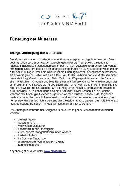 Fütterung der Muttersau.pdf - AG für Tiergesundheit