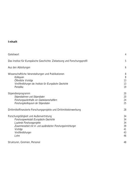 Jahresbericht 2005 - Leibniz Institut für Europäische Geschichte Mainz