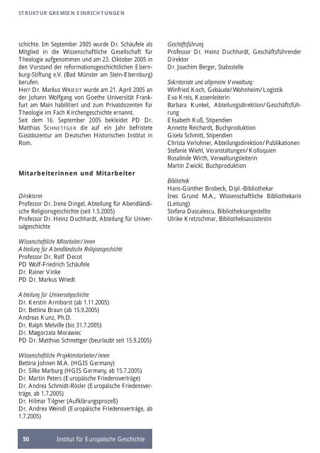 Jahresbericht 2005 - Leibniz Institut für Europäische Geschichte Mainz