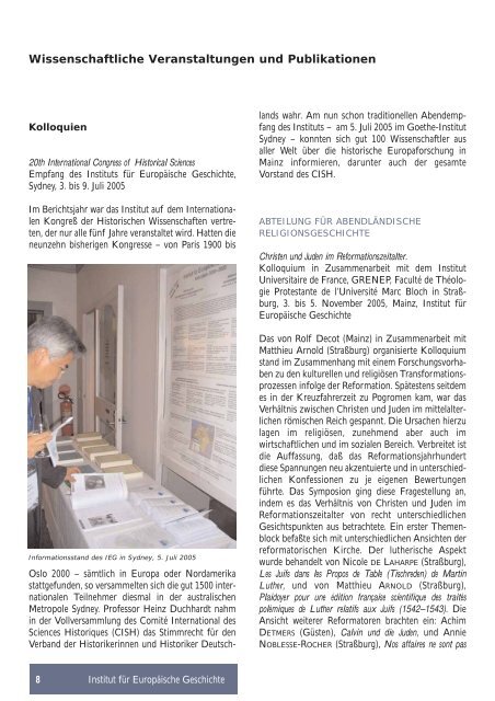Jahresbericht 2005 - Leibniz Institut für Europäische Geschichte Mainz