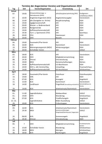 Veranstaltungskalender 2012 - Angerstein